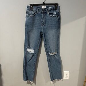 Kensie Vintage Luxe Blue Distressed Slim Frayed Ankle Jeans Short Stretchy